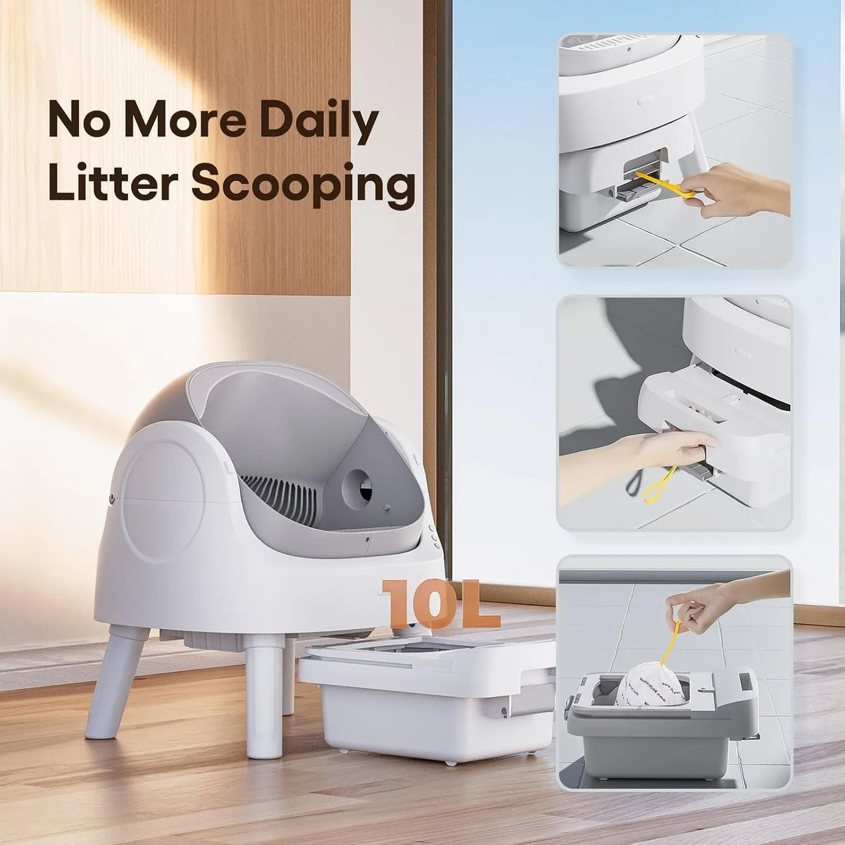 Open Top Self Cleaning Cat Litter Box,Integrated Safety Protection For Multiple Cats, Custom