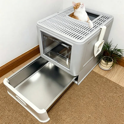 Stainless Steel Cat Litter Box Drawer Fully Enclosed Large Cat Bedpans High Odor Proof Cats Litter Boxes Pet Cleaning Supplies