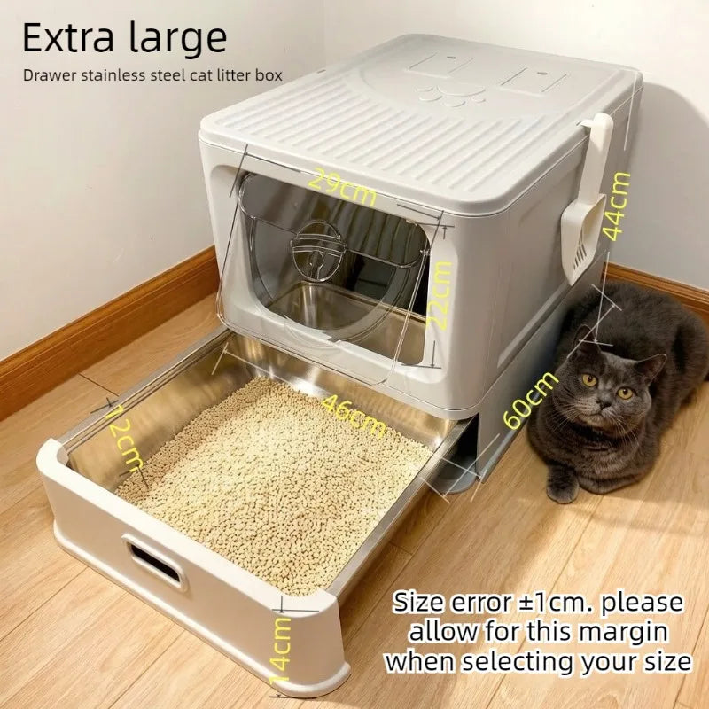 Stainless Steel Cat Litter Box Drawer Fully Enclosed Large Cat Bedpans High Odor Proof Cats Litter Boxes Pet Cleaning Supplies