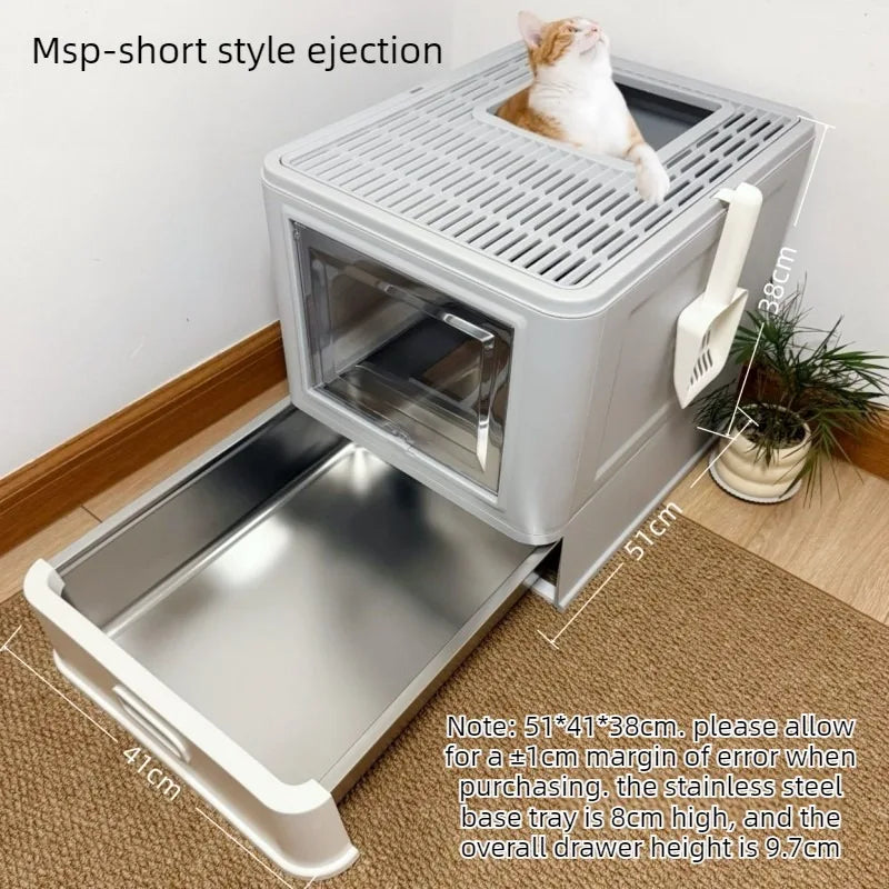Stainless Steel Cat Litter Box Drawer Fully Enclosed Large Cat Bedpans High Odor Proof Cats Litter Boxes Pet Cleaning Supplies