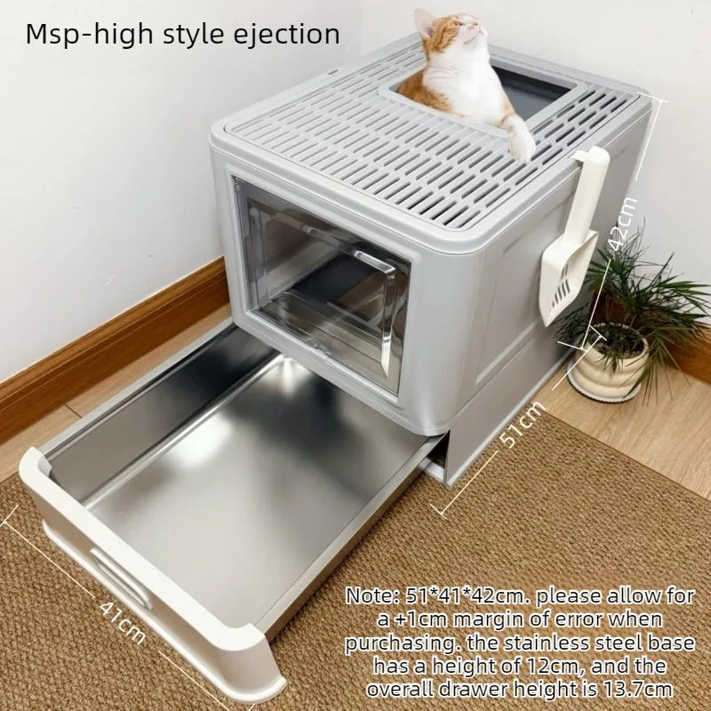 Stainless Steel Cat Litter Box Drawer Fully Enclosed Large Cat Bedpans High Odor Proof Cats Litter Boxes Pet Cleaning Supplies