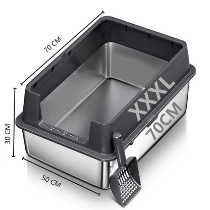 Extra Large XXL Stainless Steel Cat Litter Box with Lid, 26' L X 18' W X 12' H Metal Litter Box with High Sides for Big Cats