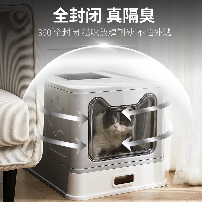 Extra Large Cat Litter Box Cabinet-Enclosed Top Entry Design Slide Drawer Odor Control System Anti-Splash Tray Giant Breed Pets