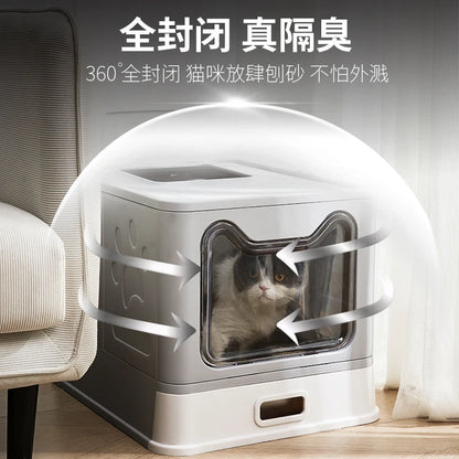 Extra Large Cat Litter Box Cabinet-Enclosed Top Entry Design Slide Drawer Odor Control System Anti-Splash Tray Giant Breed Pets