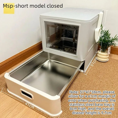 Stainless Steel Cat Litter Box Drawer Fully Enclosed Large Cat Bedpans High Odor Proof Cats Litter Boxes Pet Cleaning Supplies