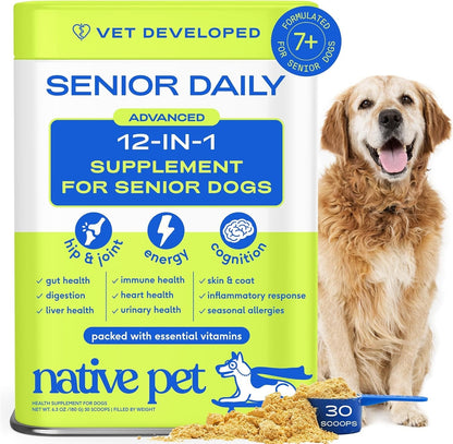 Senior Dog Multivitamin Powder 12-in-1 Joint Brain Digestion Immune 30 Scoops