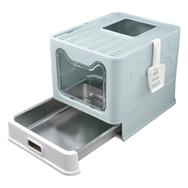 Extra Large Cat Litter Box Cabinet-Enclosed Top Entry Design Slide Drawer Odor Control System Anti-Splash Tray Giant Breed Pets