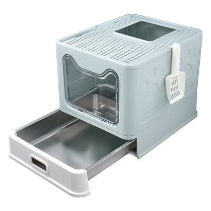 Extra Large Cat Litter Box Cabinet-Enclosed Top Entry Design Slide Drawer Odor Control System Anti-Splash Tray Giant Breed Pets