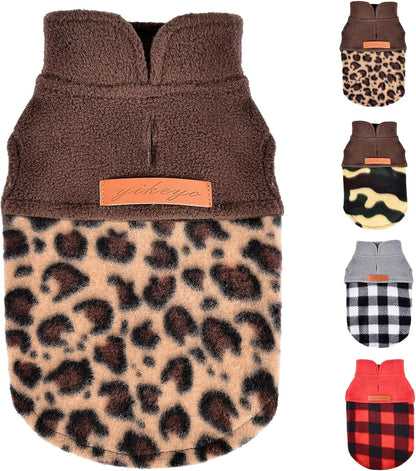 Small Dog Fleece Sweater Leopard Warm Puppy Pullover XS–L (7 color options)