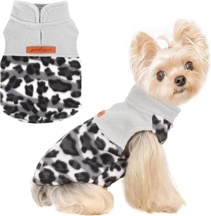 Small Dog Fleece Sweater Leopard Warm Puppy Pullover XS–L (7 color options)
