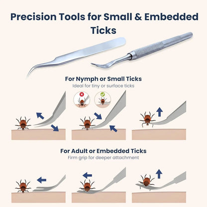 Tick Remover Kit Hooks Comb Stainless Steel Tool Dogs Cats Travel First Aid