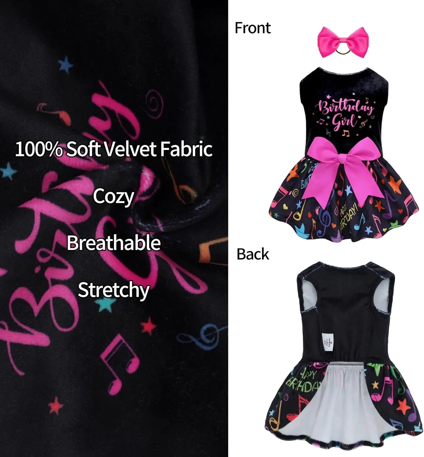 Velvet Dog Birthday and Holiday Dress  For Small Dogs Puppy Holiday Skirt XXS–L