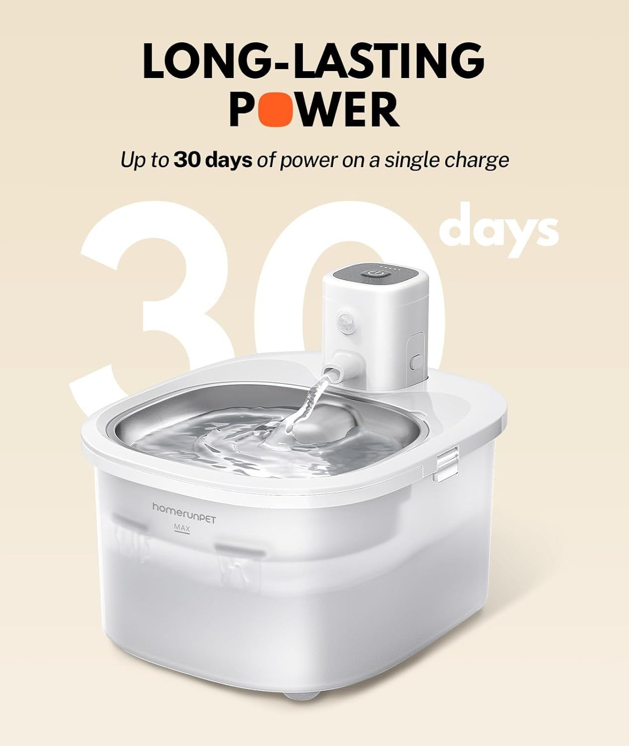 Wireless Cat Water Fountain Stainless Steel Battery Quiet 2.5L Automatic