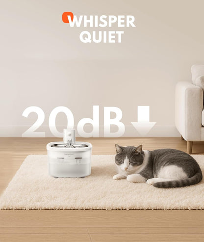 Wireless Cat Water Fountain Stainless Steel Battery Quiet 2.5L Automatic