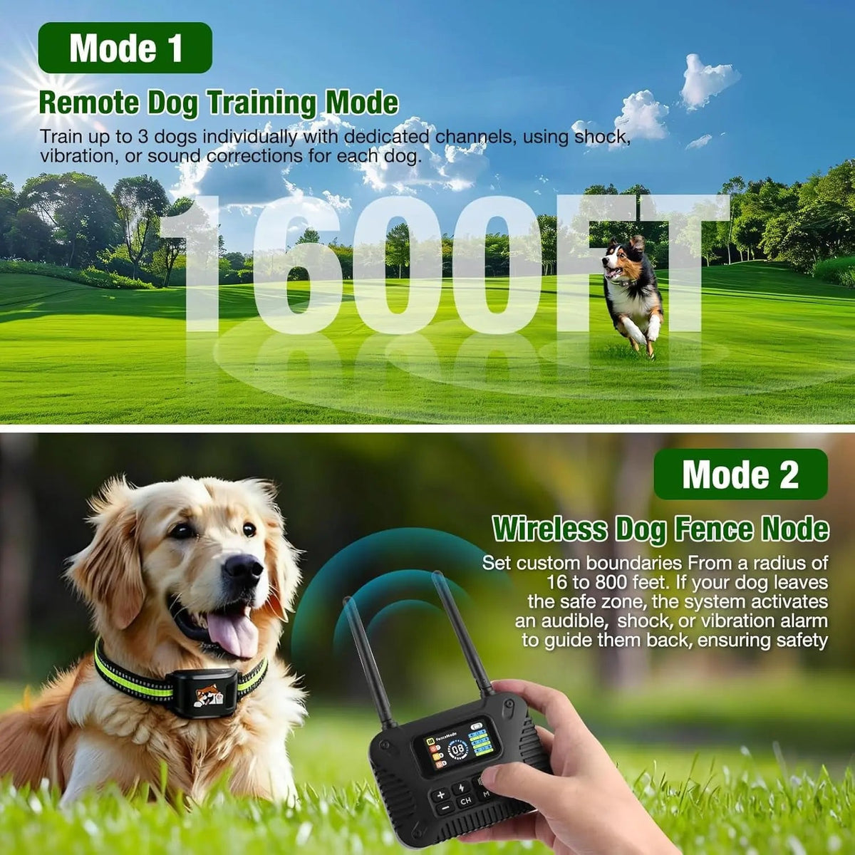 Wireless Dog Fence System for 3 Dogs 2.4GHz Waterproof Rechargeable