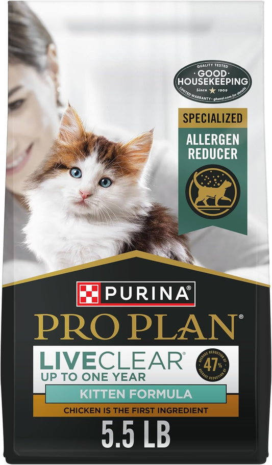 Purina Pro Plan Liveclear Chicken & Rice Dry Kitten Food - 5.5 lb Bag for Happy, Healthy Kittens