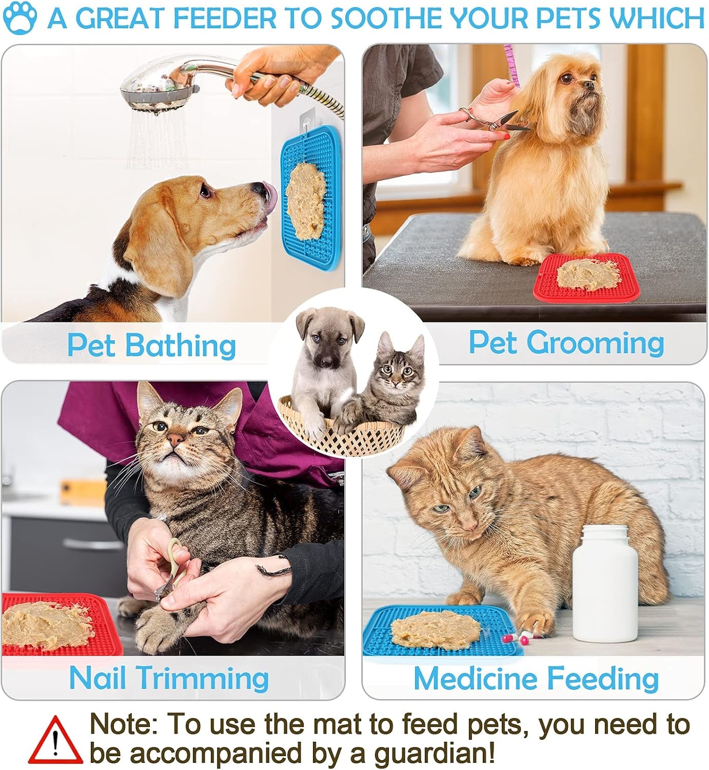 Dog Lick Pad丨Boredom & Anxiety Reduction丨Feeder Mat for Yogurt or Peanut Butter丨Dog Puzzle Toy Alternative to a Slow Feeder Dog Bowl丨Interactive Dog Toy Help Pets for Nail Trimming丨Bathing