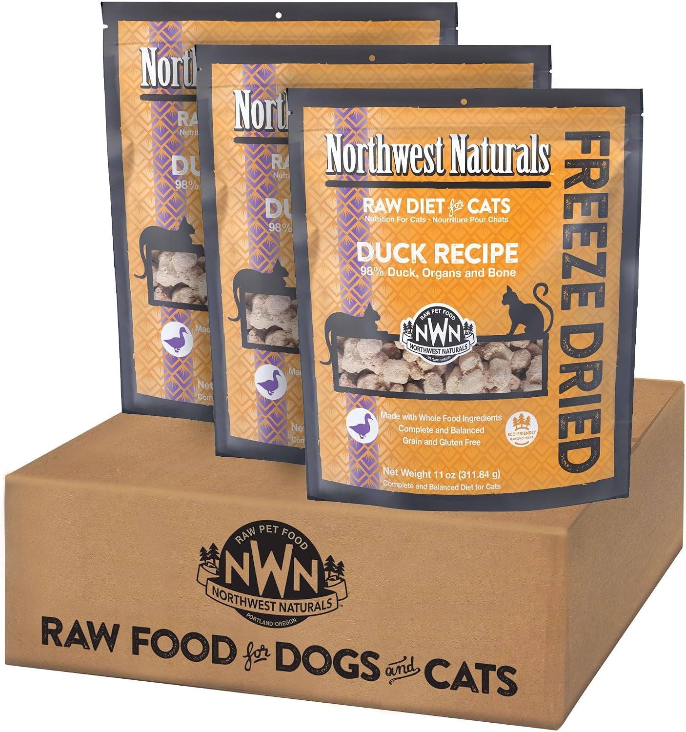 Freeze-Dried Duck Cat & Kitten Food – Bite-Sized Nibbles – Healthy, Limited, Human-Grade Ingredients, All-Natural, High-Protein – Complete & Balanced, Grain-Free – 11 Oz (Pack of 3)