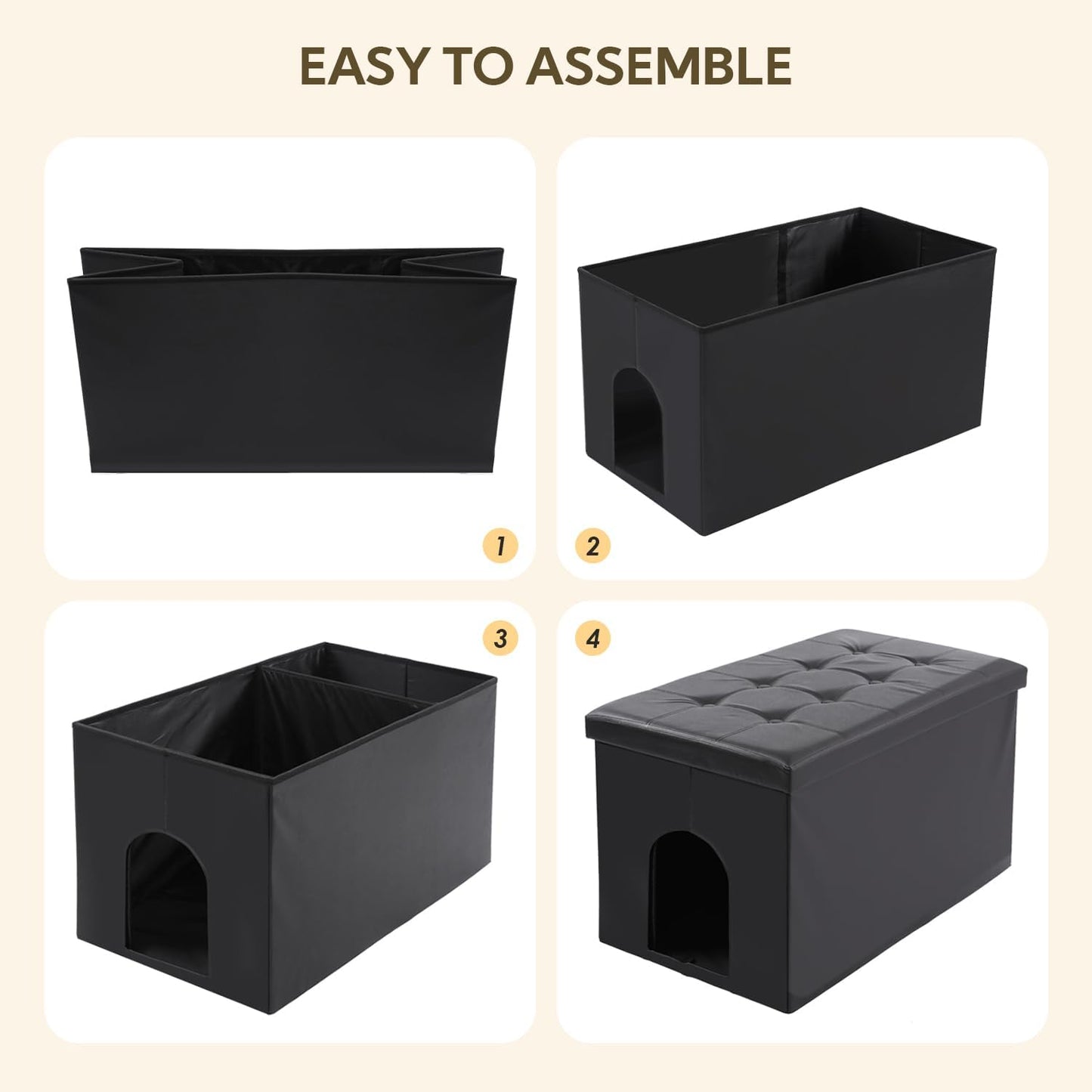 Cat Litter Box Enclosure Furniture Odor Control, Extra Large | XXL Hidden Cat Litter Box Bench Ottoman, Storage Cabinet Dog Proof, Waterproof Inside, Easy Clean, Easy Assembly, Black