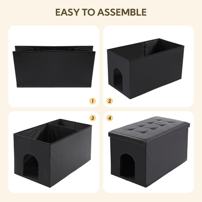 Cat Litter Box Enclosure Furniture Odor Control, Extra Large | XXL Hidden Cat Litter Box Bench Ottoman, Storage Cabinet Dog Proof, Waterproof Inside, Easy Clean, Easy Assembly, Black