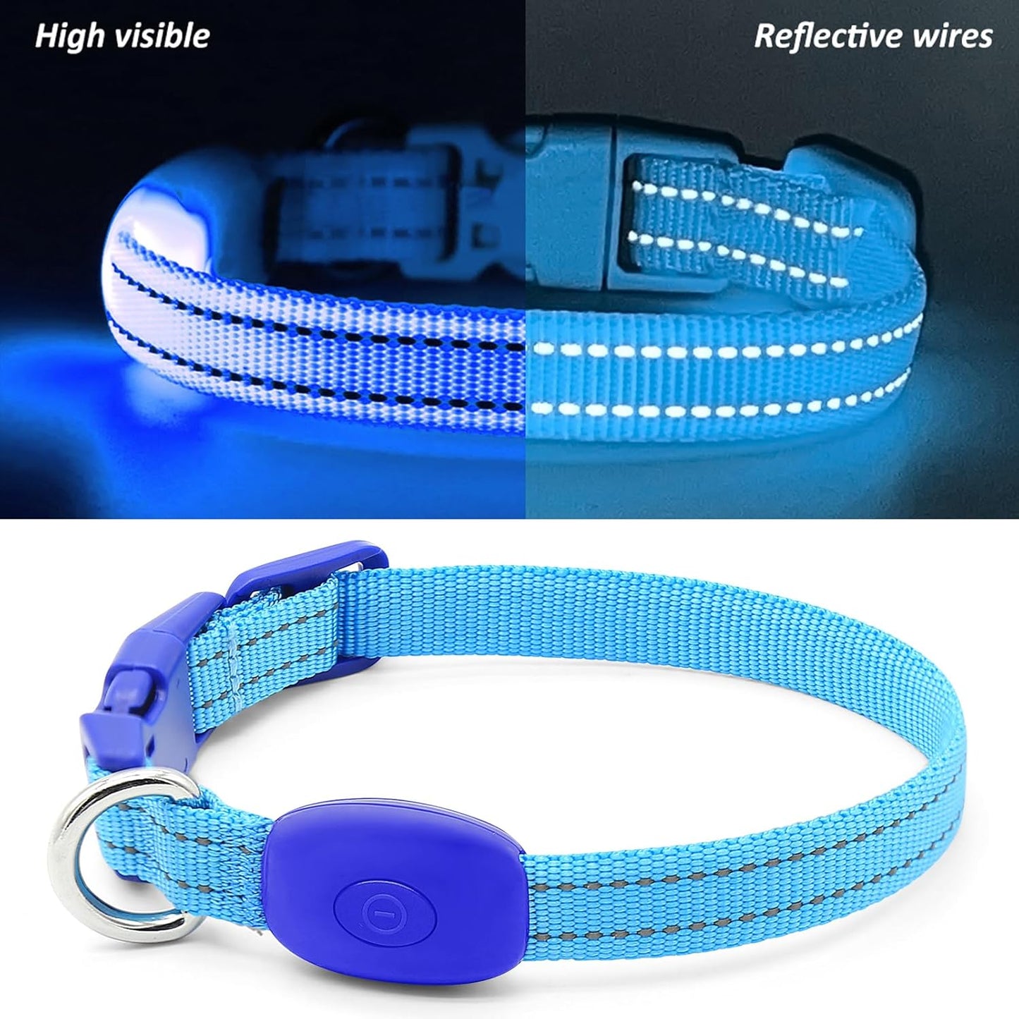 Light up Dog Collar for Small Dogs& Cats, Reflective LED Dog Collar Rechargeable Glowing Puppy Collar Safety Dog Lights for Night Walking (Royal Blue)