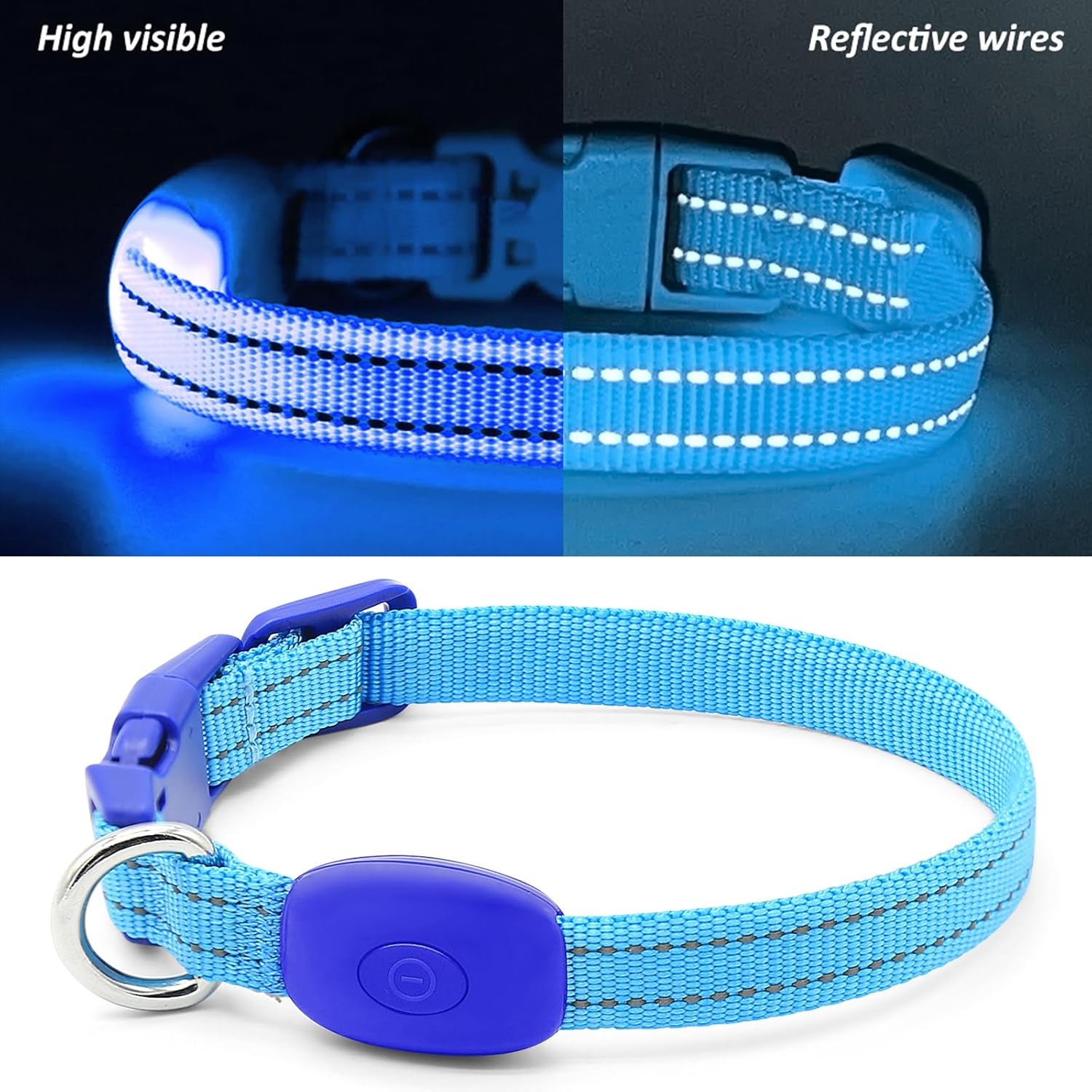Light up Dog Collar for Small Dogs& Cats, Reflective LED Dog Collar Rechargeable Glowing Puppy Collar Safety Dog Lights for Night Walking (Royal Blue)