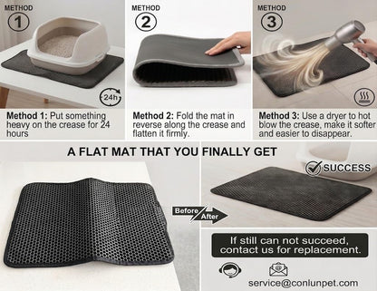 Cat Litter Mat Compact Size 23.6"X14.6" for Small Spaces, Upgrade Waterproof Leakproof Back Layer, Honeycomb Trapping Mat, Washable, Easy to Clean, Scatter Control Kitty Litter Matt, Black