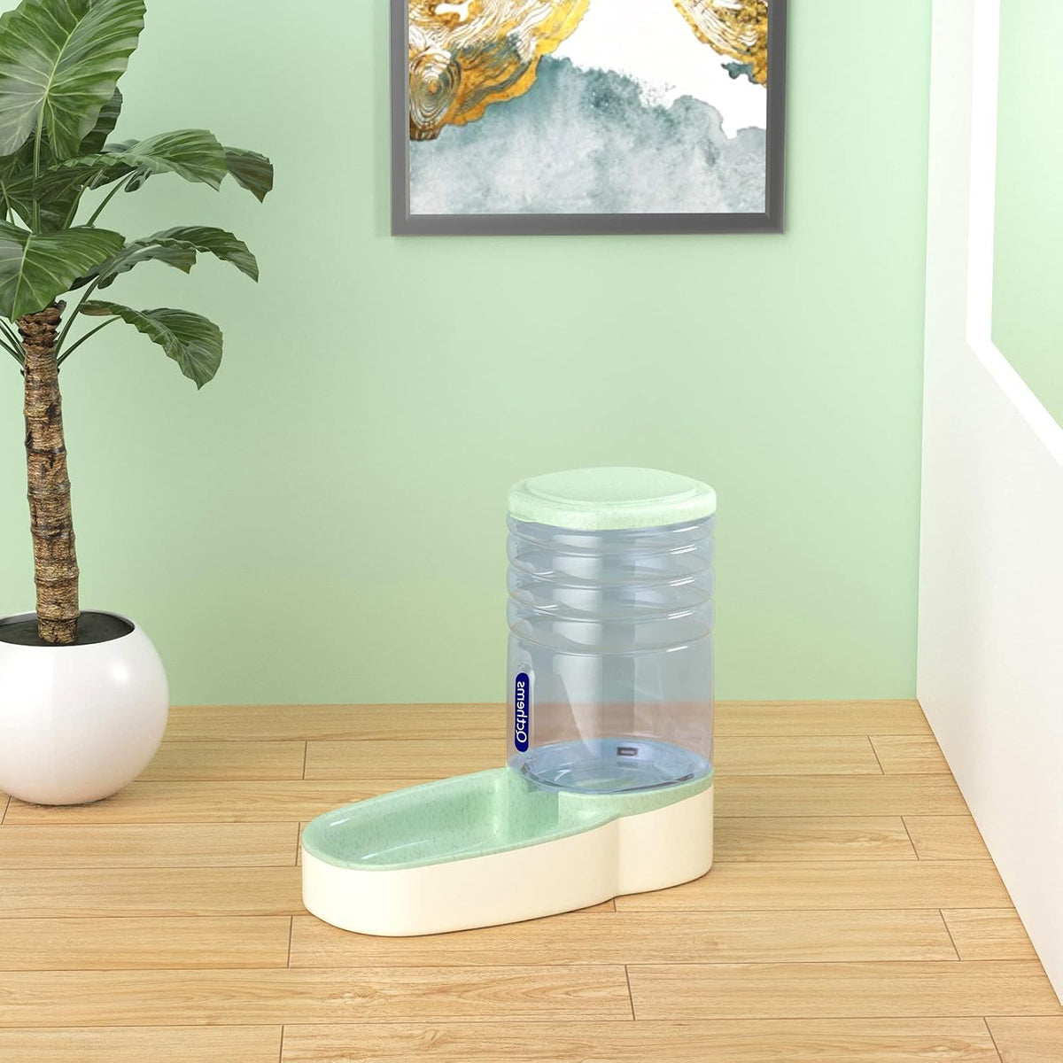Automatic Pet Feeder Dispenser Automatic Cat Feeder Gravity Dog Feeder 1 Gallon Double Bowl Design, Suitable for Small and Medium-Sized Dogs and Cats (Green- Feeder)
