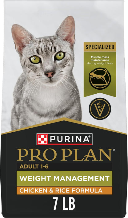 Purina Pro Plan Weight Management Dry Cat Food with Chicken & Rice - 7 lb Bag for Healthy Weight Control