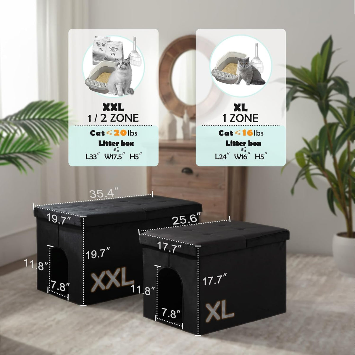 Stylish XXL Velvet Cat Litter Box Enclosure with Lift-Top Design