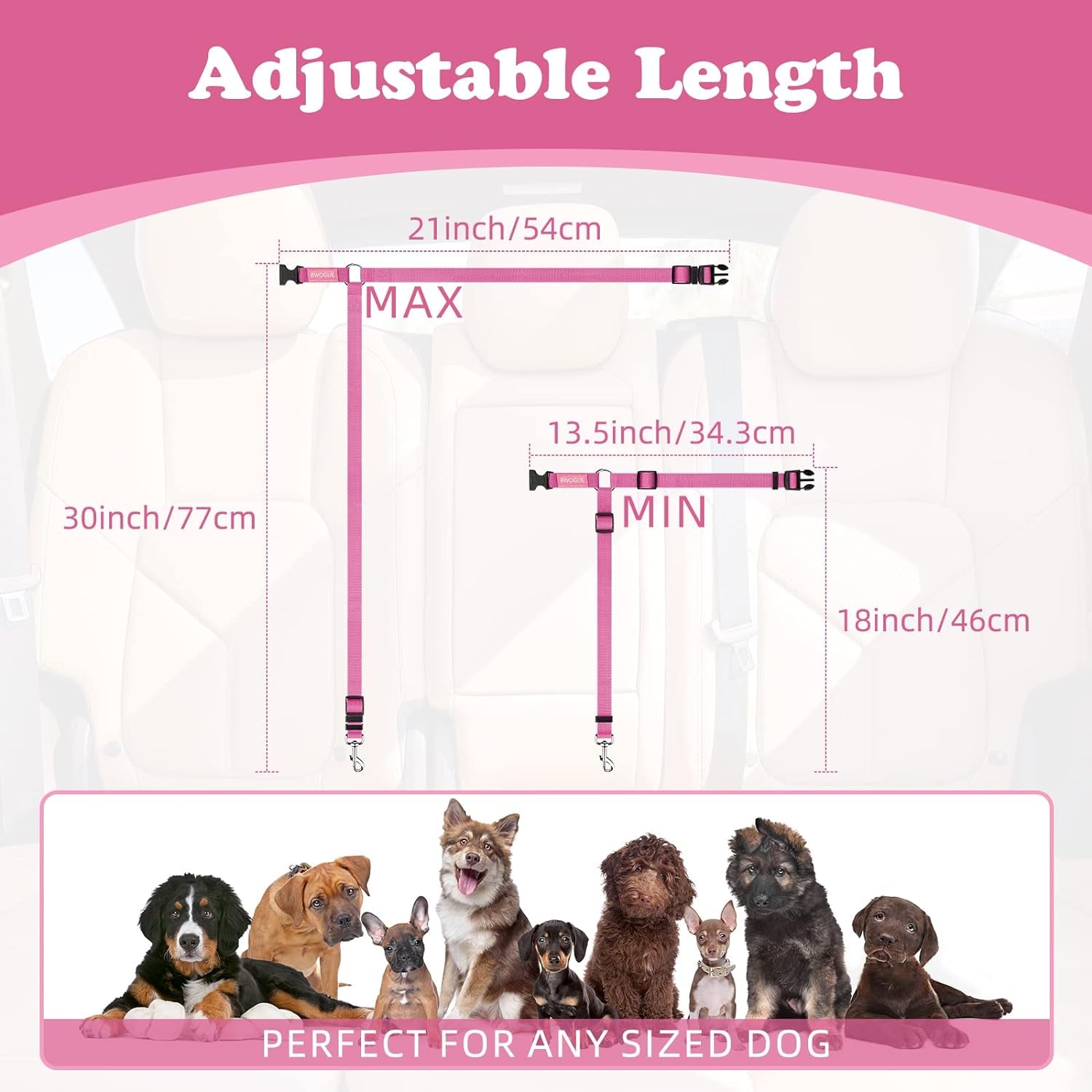 2 Pack Dog Seat Belt for Car, Headrest Restraint Nylon Safety Straps | Adjustable 18-30 in Length, Headrest Loop for Car Travel, 2 Pack for Dogs and Cats, Use with Dog Harness, Zinc Alloy Snap