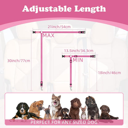 2 Pack Dog Seat Belt for Car, Headrest Restraint Nylon Safety Straps | Adjustable 18-30 in Length, Headrest Loop for Car Travel, 2 Pack for Dogs and Cats, Use with Dog Harness, Zinc Alloy Snap