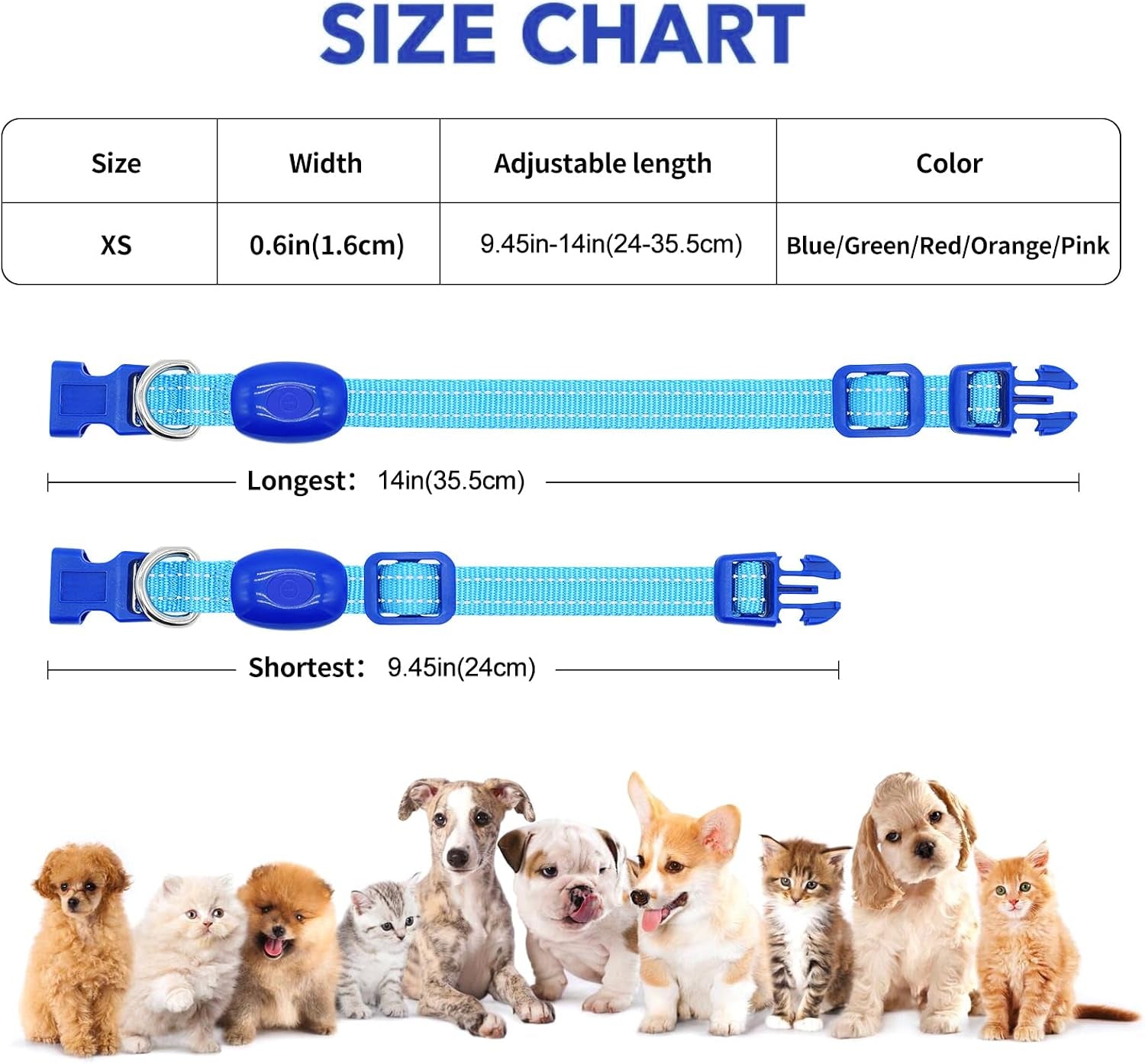 Light up Dog Collar for Small Dogs& Cats, Reflective LED Dog Collar Rechargeable Glowing Puppy Collar Safety Dog Lights for Night Walking (Royal Blue)