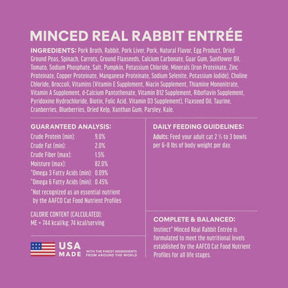 Original Minced Cups, Wet Cat Food, Rabbit, 3.5 Oz (12 Count) | Finely Minced Cuts in Savory Gravy, High Protein, Farm-Raised Rabbit, Whole-Food Ingredients, Grain-Free, Hydration Support