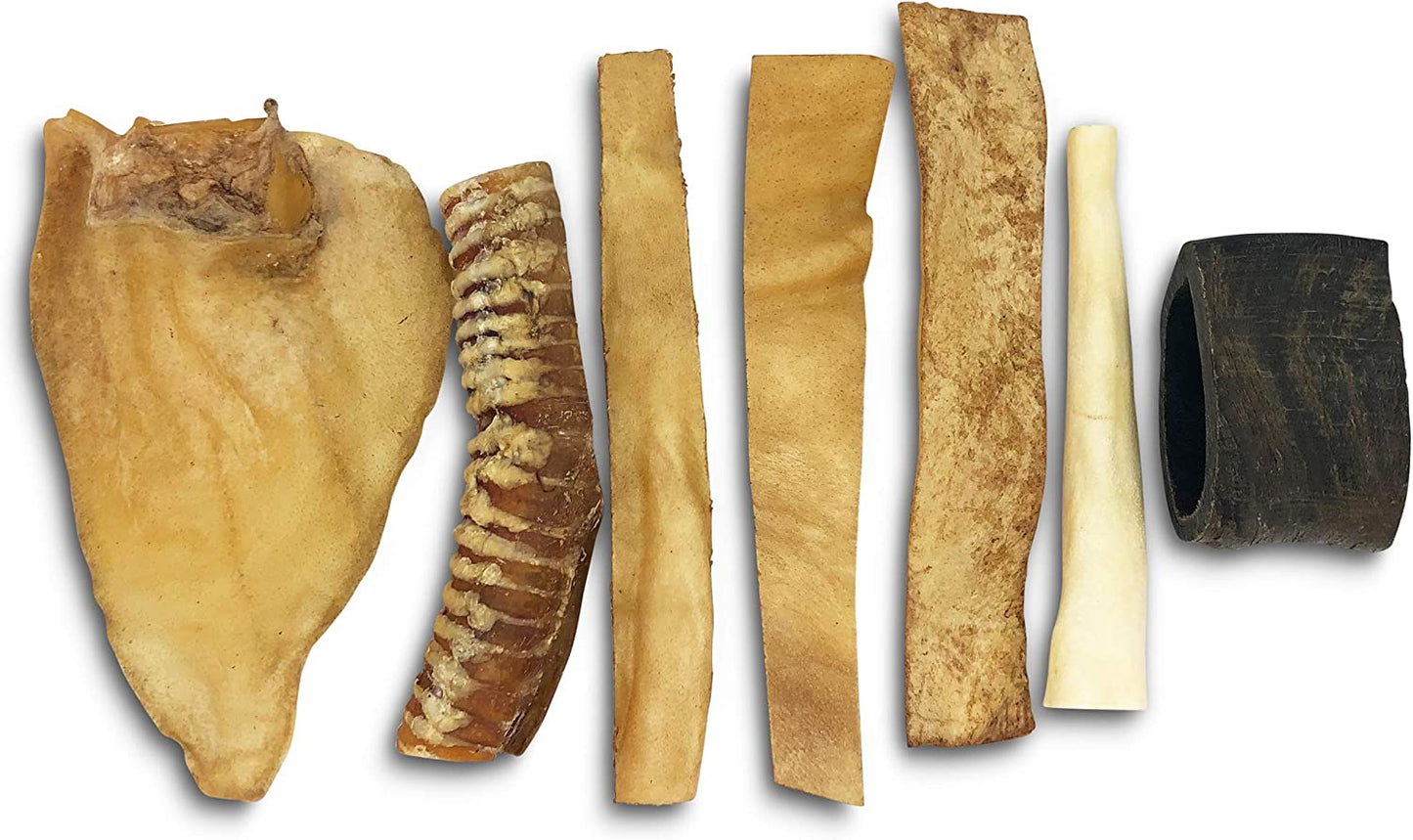 Water Buffalo Prime Select Bone Assortment Dog Chews, Pack of 7 | Long Lasting Treats, Grain Free and Gluten Free, 0.56 Lb Bag, Mix of Shapes and Sizes That Keeps Pups Busy and Satisfied