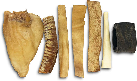 Water Buffalo Prime Select Bone Assortment Dog Chews, Pack of 7 | Long Lasting Treats, Grain Free and Gluten Free, 0.56 Lb Bag, Mix of Shapes and Sizes That Keeps Pups Busy and Satisfied