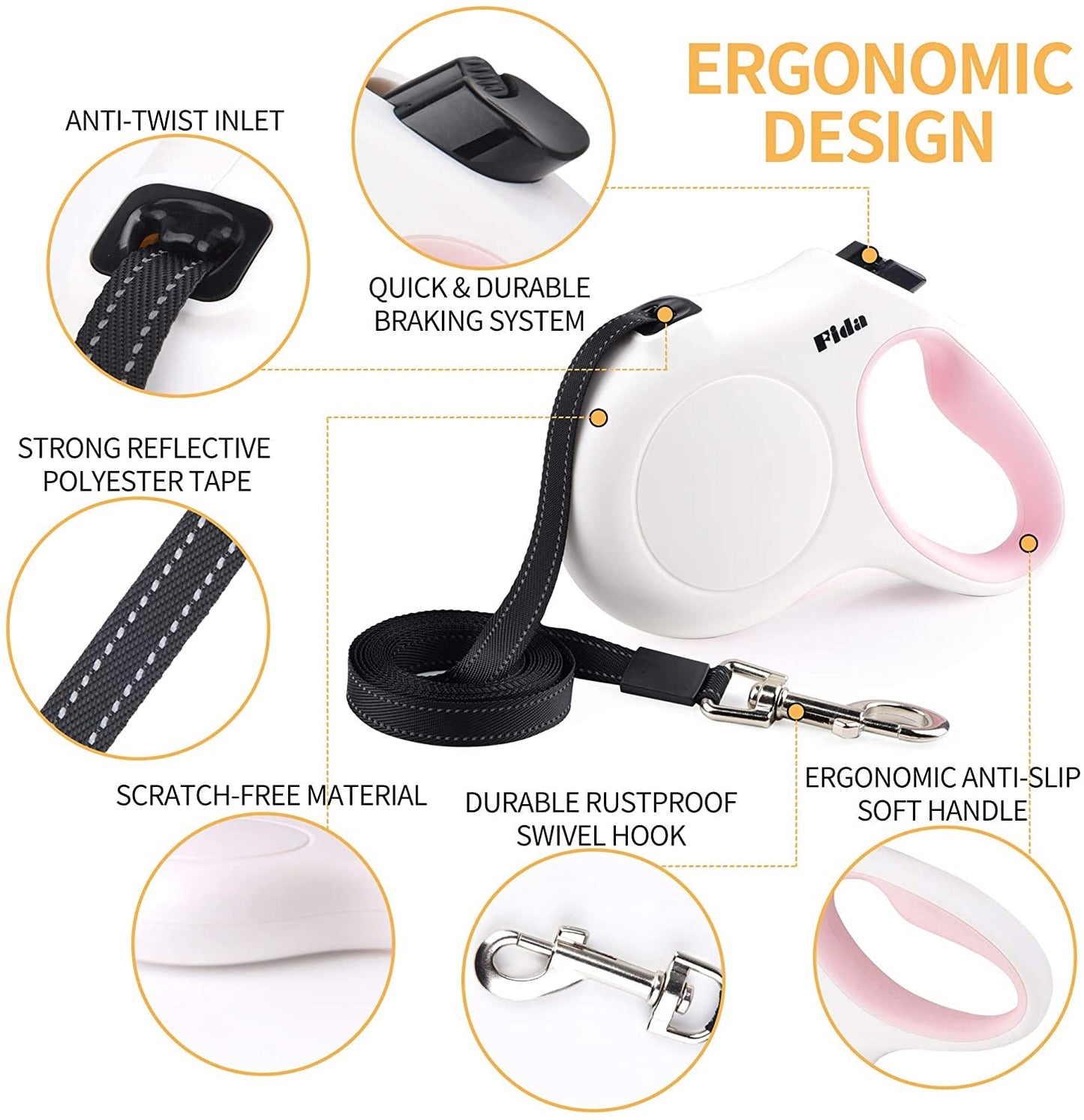 Retractable Dog Leash 16ft For Small Dogs Reflective Anti Slip Handle Bags