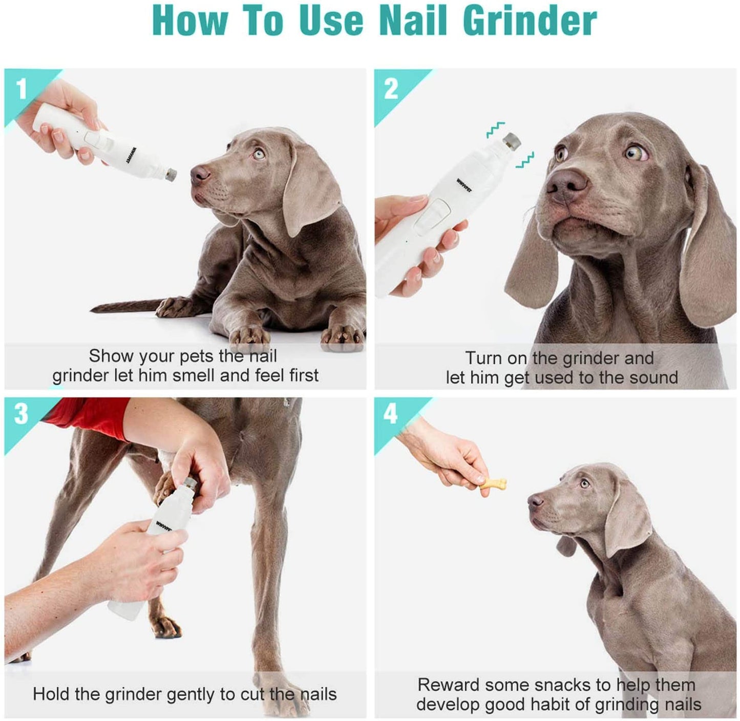 Pet Nail Grinder with LED Light & 2 Grinding Heads, 2-Speed Low Noise | More Powerful Dog Nail Grinder, Pet Nail Trimmer File, Painless Paw Claw Care, Quiet Toenail Grooming Tool for L/M/S Dog Cat