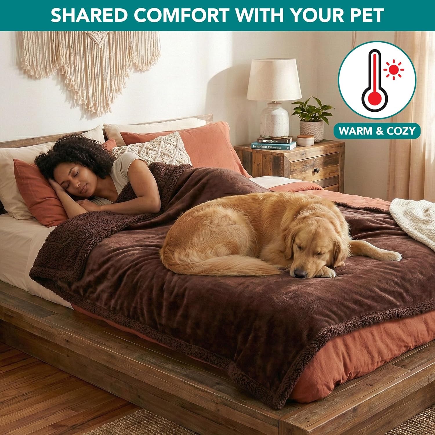 Waterproof Dog Blanket for Large Dog Cat Pet, 60X80, Brown Sherpa | 460 GSM Sherpa Fleece Reversible, Pee Proof, Furniture Protector Cover for Couch Sofa Bed Kennel, Washable, Extra Large