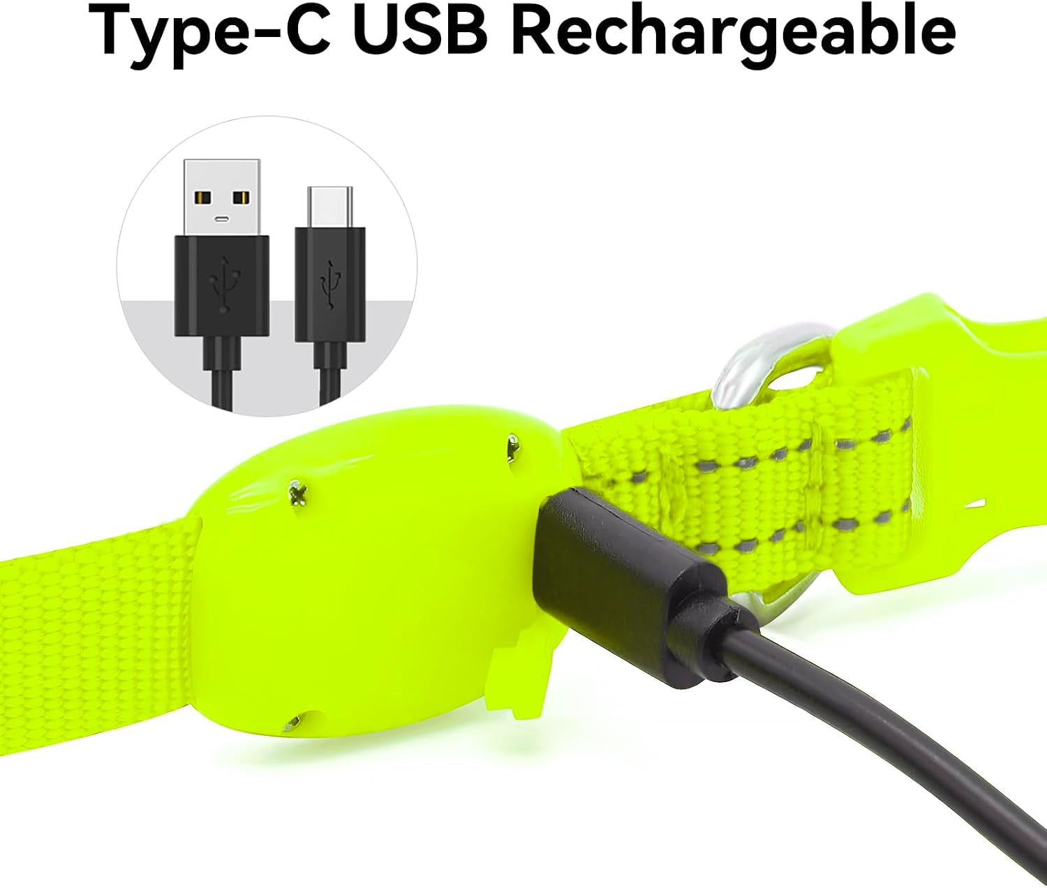 Adjustable LED Dog & Cat Collar - Rechargeable, Small Breeds, Green, 8.5-11.8 Inches, Nylon, Lightweight, Reflective, 2 Flash Modes | Glow in the Dark Rechargeable Reflective Adjustable Flashing Illuminous Safety Dog Lights for Night Walking