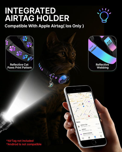 2-Pack AirTag Cat Collars with Breakaway Buckle, Reflective & Waterproof