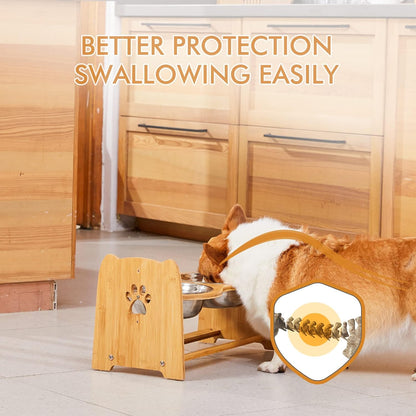 Elevated Dog Bowls for Cats and Dogs, Adjustable Bamboo Raised Dog Bowls for Large Dog, Food and Water Stand Feeder with 2 Stainless Steel Bowls anti Slip Feet (Height 5.1" to 7.5" to 10")…