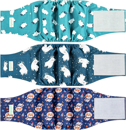 Washable Dog Diaper Male (Pack of 3) - Washable Male Dog Belly Wrap (Alpacas, Small)