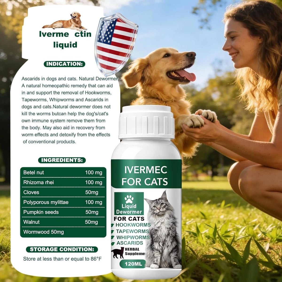 Cat Dewormer Liquid Broad Spectrum Tapeworm Roundworm Hookworm 120ml