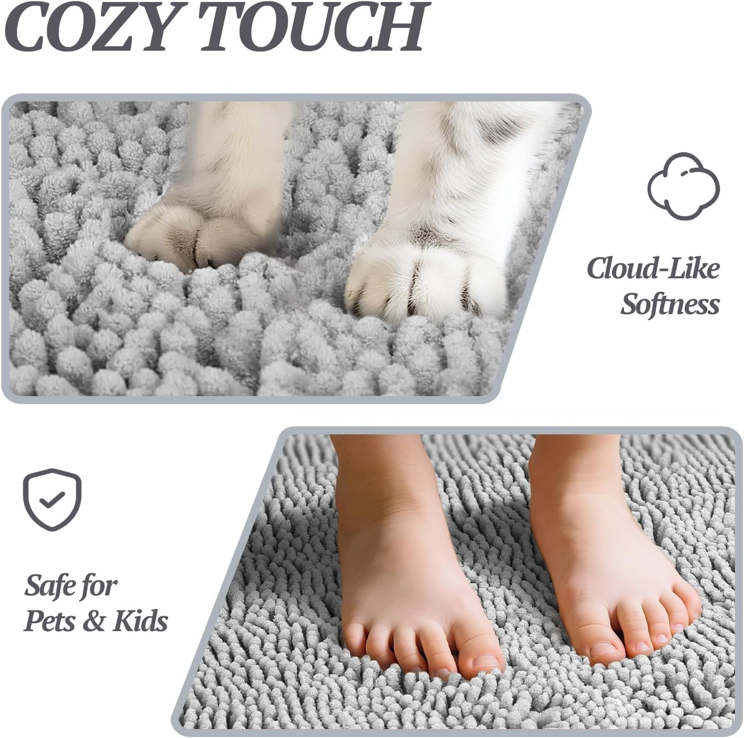 Dog Door Mat Absorpmax Dog Mat for Muddy Paw, 31 × 20", Grey | Mud Rug with Non Slip Backing for Indoor & Outdoor, Washable Soft Chenille anti Mud Waterproof