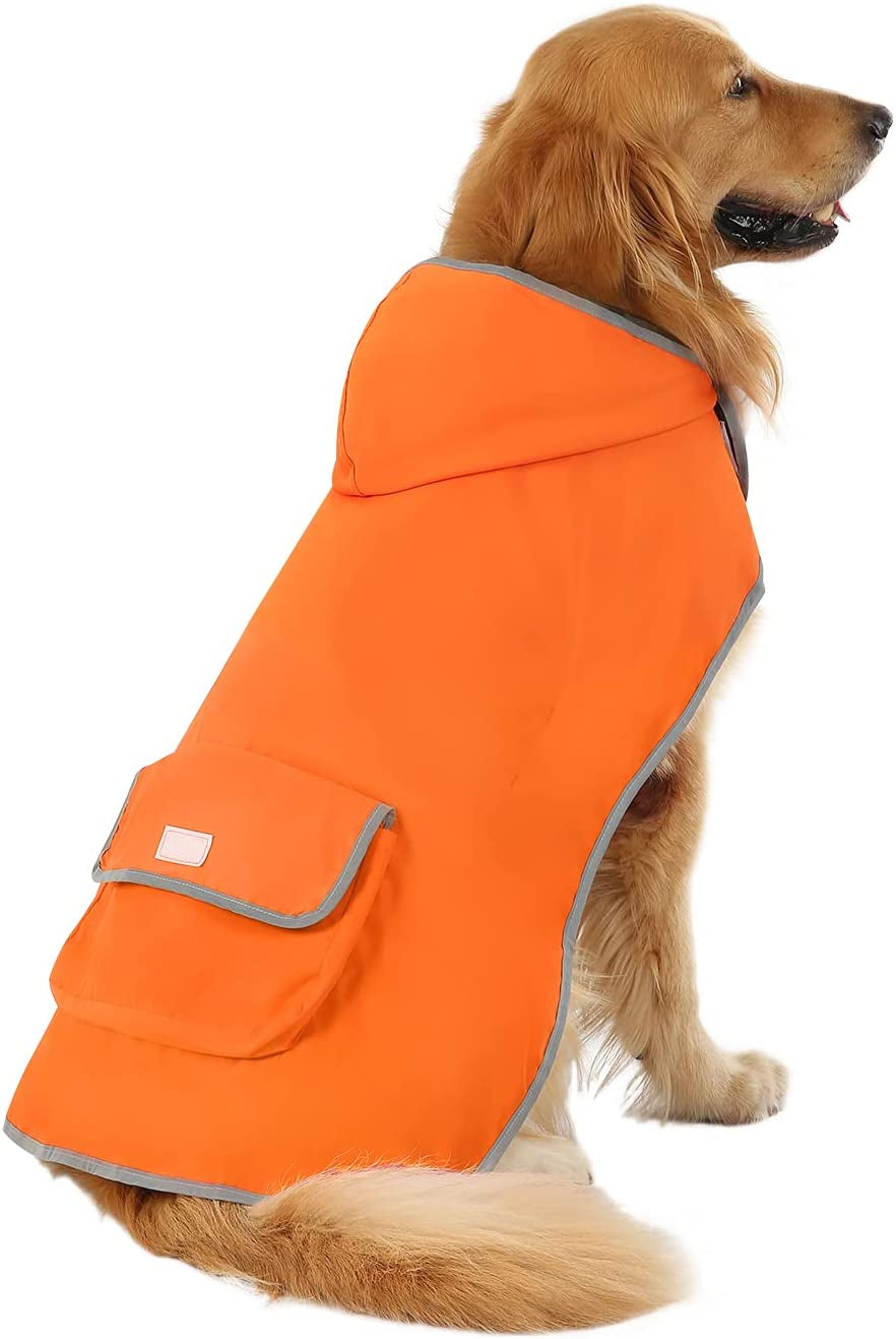 2-In-1 Reversible Dog Raincoat Hooded Poncho Rain Jacket Org Camo L | Double Sided, Built-In Leash Hole, Reflective Safety Strips, Folds into Storage Pouch, for Small to Extra Large Dog Breeds