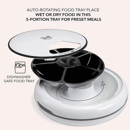 Automatic Pet Feeder 5 Cup Capacity with Programmable Timer, Portion Control, Dishwasher-Safe Tray for Small Dogs & Cats