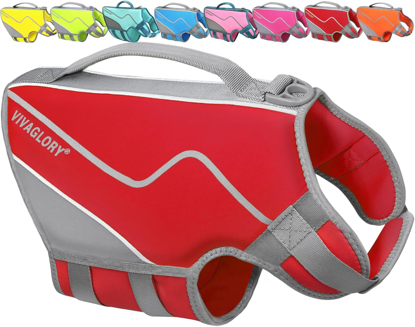 Dog Life Vest Neoprene Dog Swim Vest, M, Red | High Visibility Adjustable for Doggy Cat Puppy, Lifejacket with Leash Ring & Handle for Swimming & Boating
