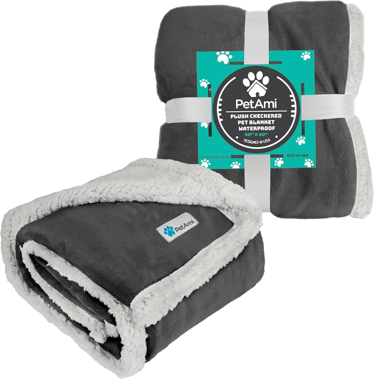 Waterproof Dog Blanket for Small Dog Puppy Cat, 29X40, Charcoal | 460 GSM Sherpa Fleece Reversible, Pee Proof Pet Blanket, Furniture Protector Cover for Couch Sofa Kennel, Washable