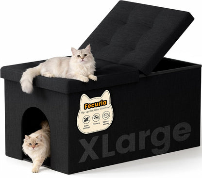 X-Large 3-in-1 Cat Litter Box Enclosure Furniture - Stylish Black Design